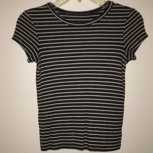 gray white striped shirt